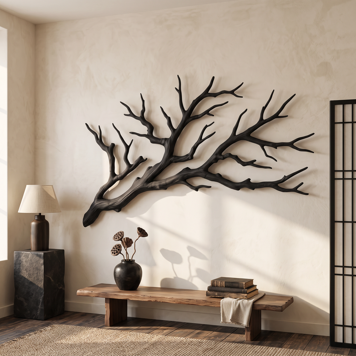 Rustic Natural Tree Root Wall Art for Bedroom Headboard Wall in Black finish