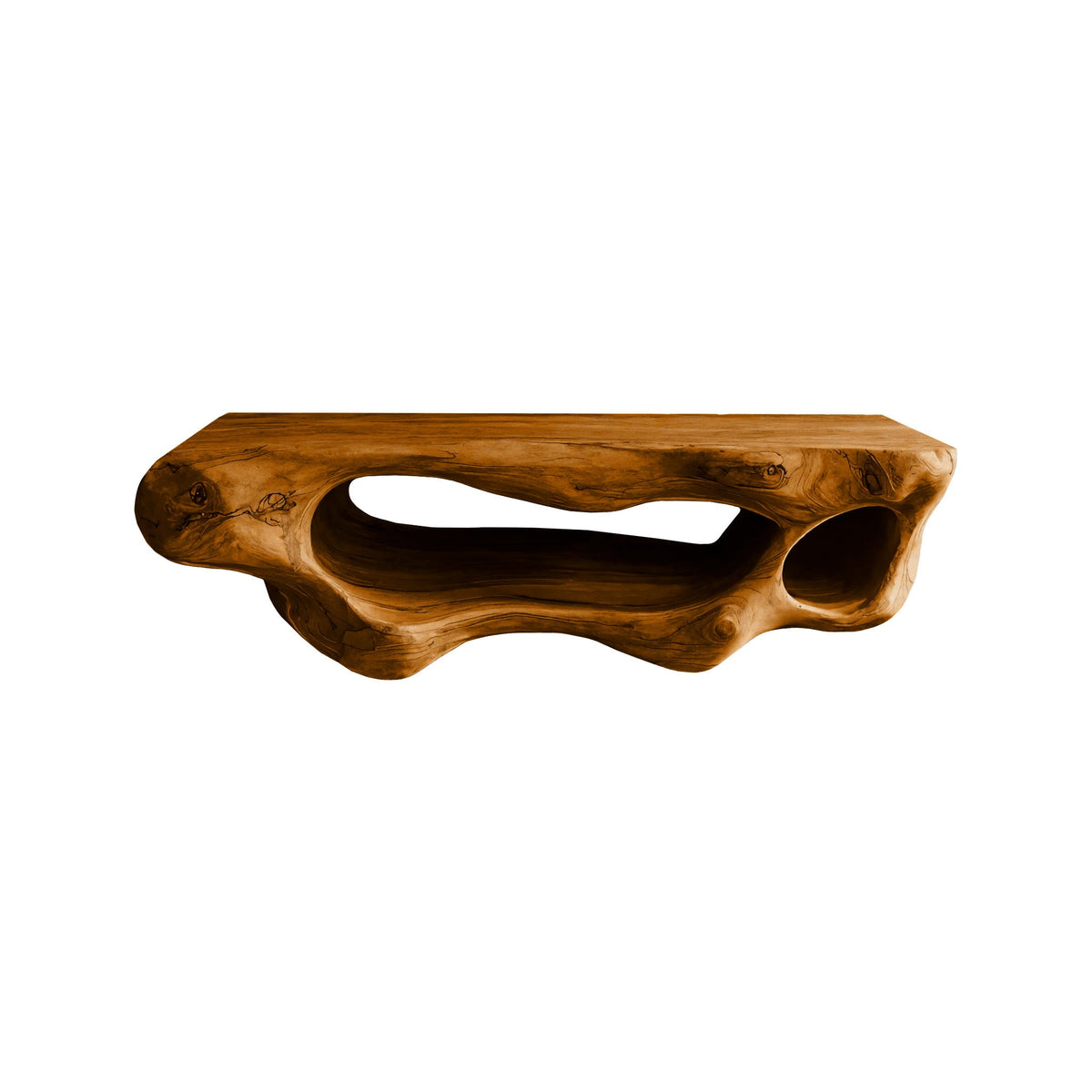Sculpted Solid Wood Floating Vanity with Open Storage Cavities in Brown finish
