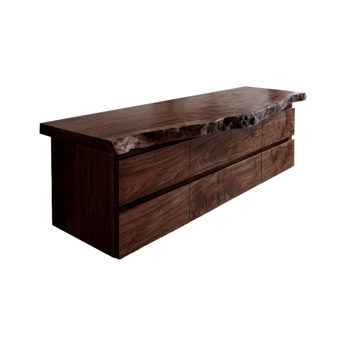 Live Edge Solid Hardwood Floating Bathroom Vanity with Drawers in Dark Walnut finish