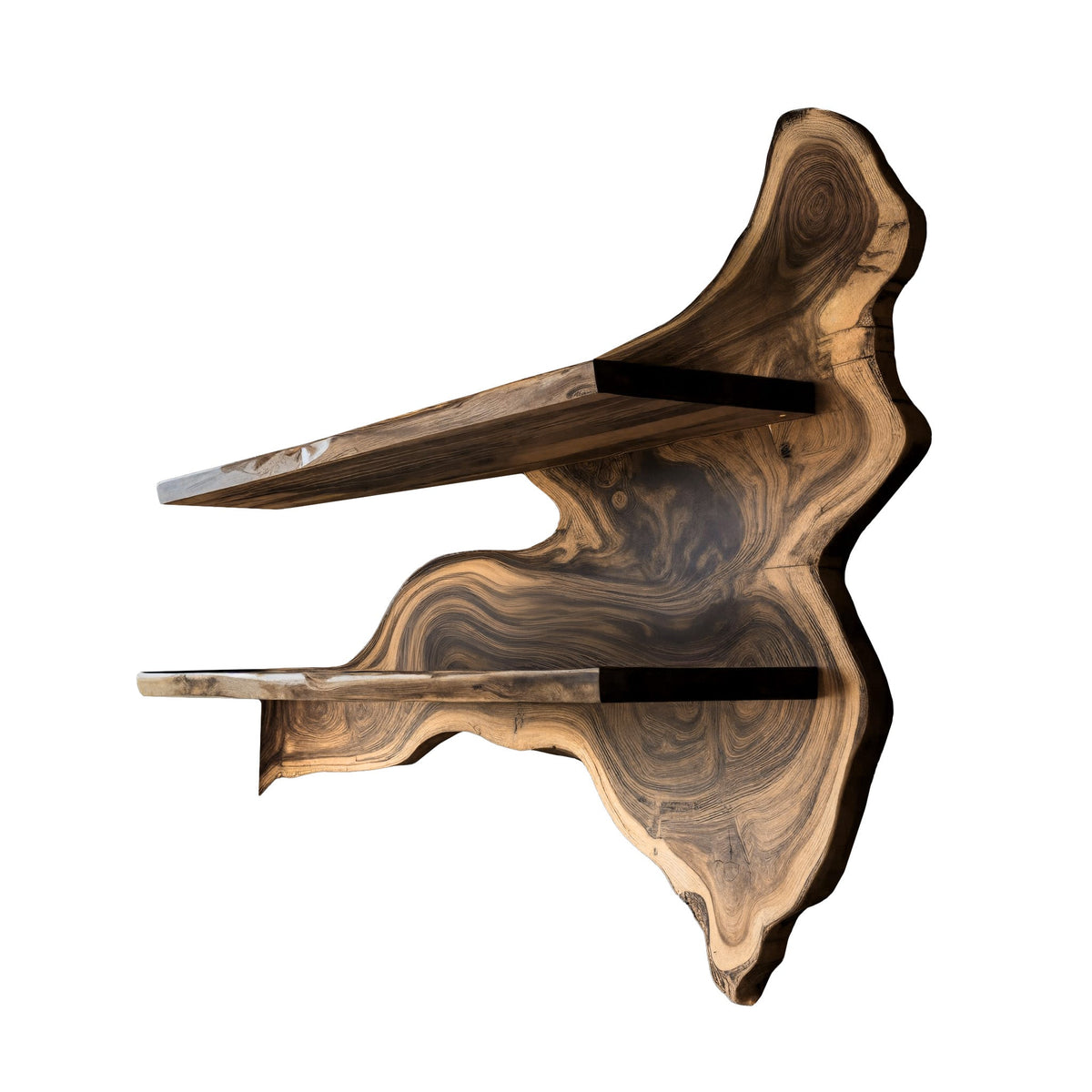 Live Edge Solid Wood Floating Wine Shelf with Sculpted Back Panel in Natural Oak finish