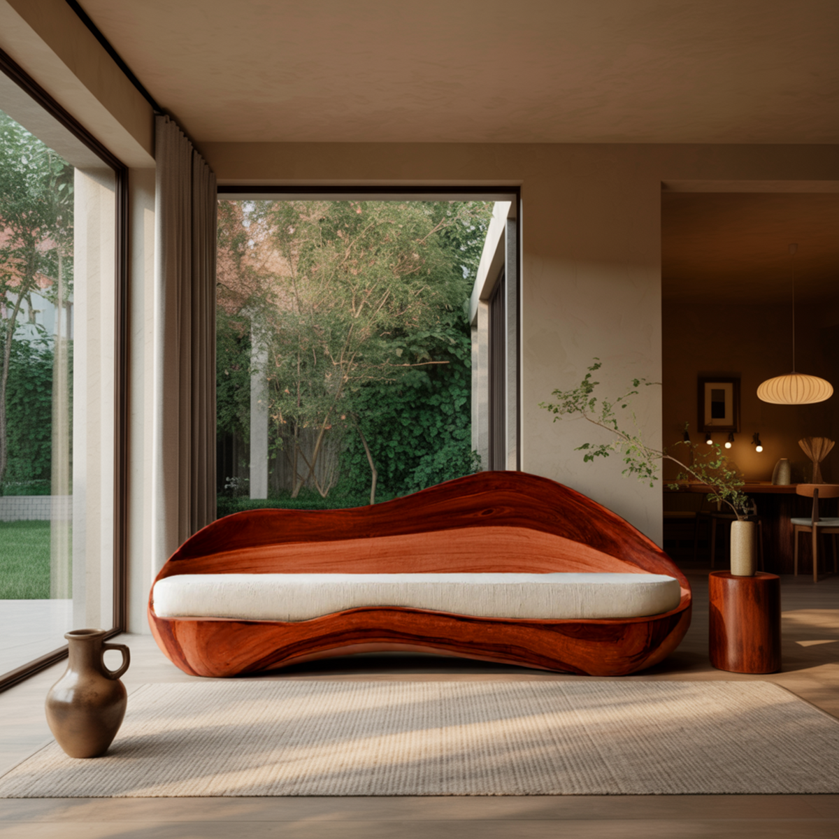 Solid Wood Live Edge Sofa with Wave-Inspired Frame and Cushions - view 4