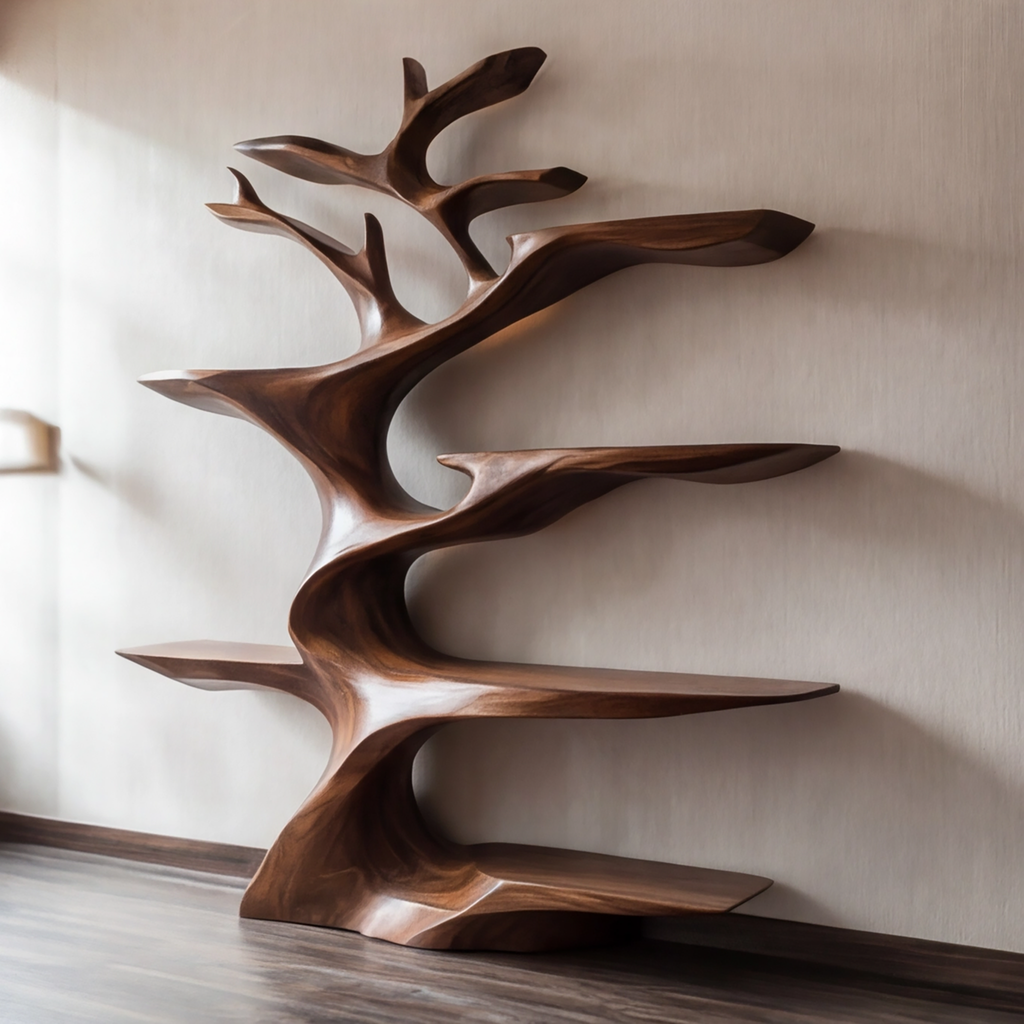 Sculptural Solid Hardwood Tree Wine Rack with Ambient Lighting - view 2