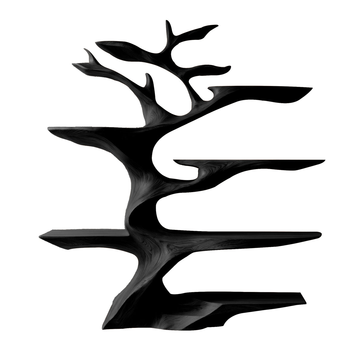 Sculptural Solid Hardwood Tree Wine Rack with Ambient Lighting in Black finish