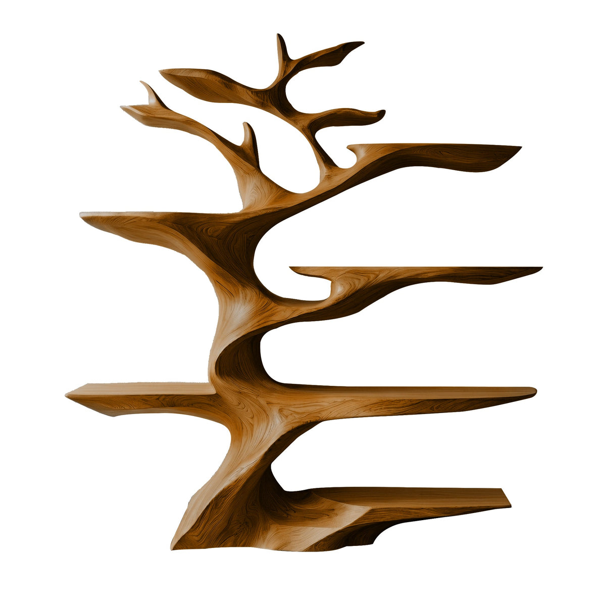 Sculptural Solid Hardwood Tree Wine Rack with Ambient Lighting in Brown finish