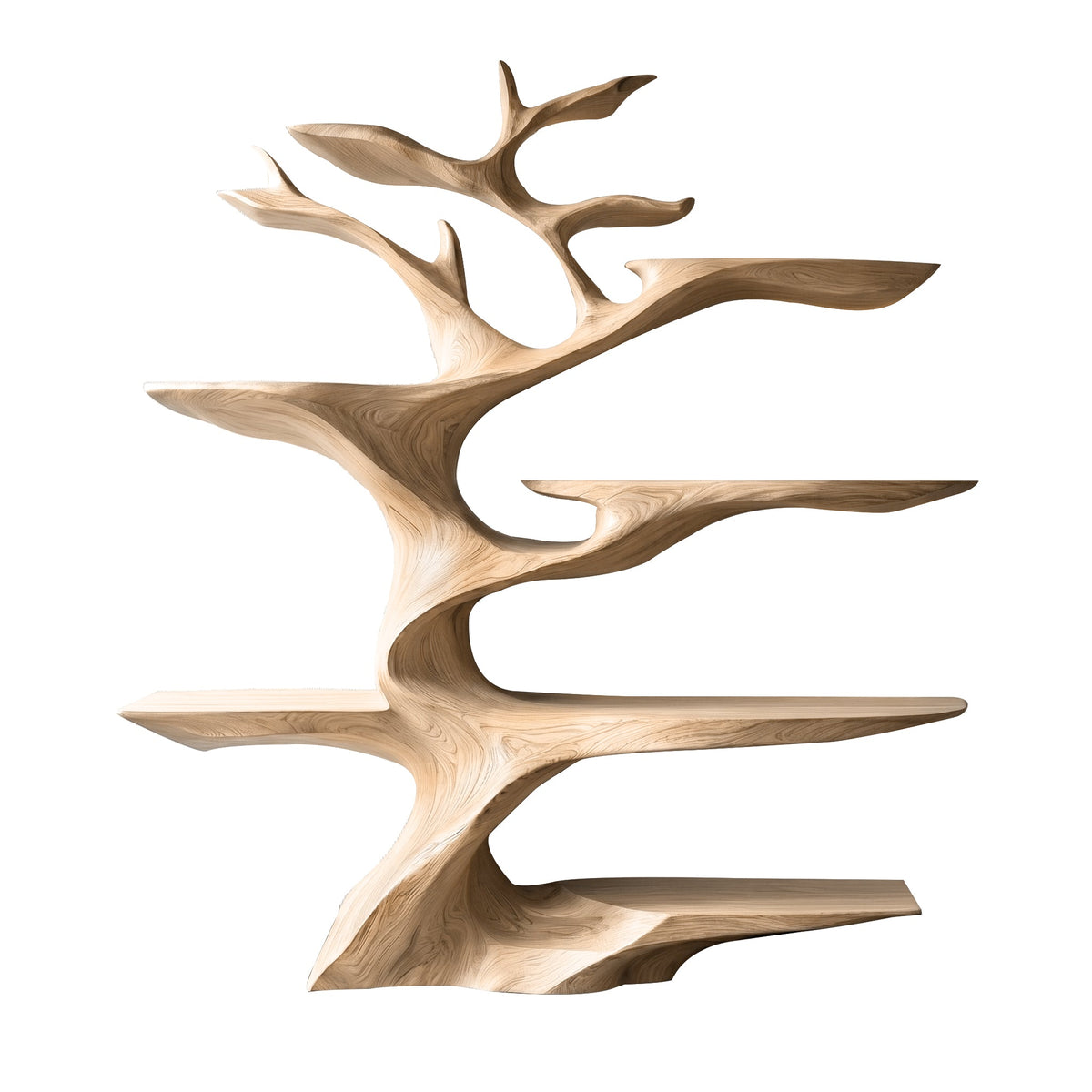 Sculptural Solid Hardwood Tree Wine Rack with Ambient Lighting in Natural Oak finish