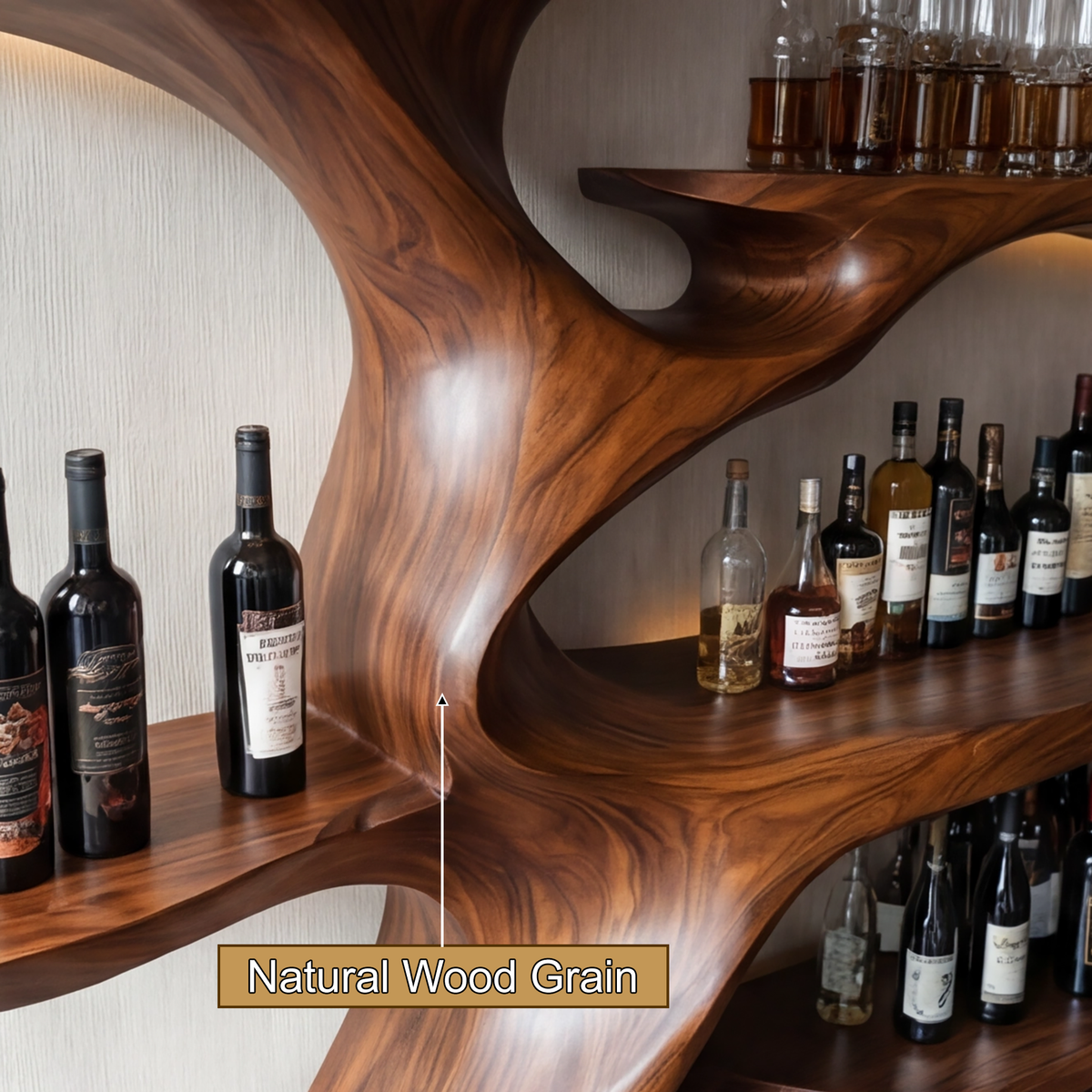 Sculptural Solid Hardwood Tree Wine Rack with Ambient Lighting - view 4