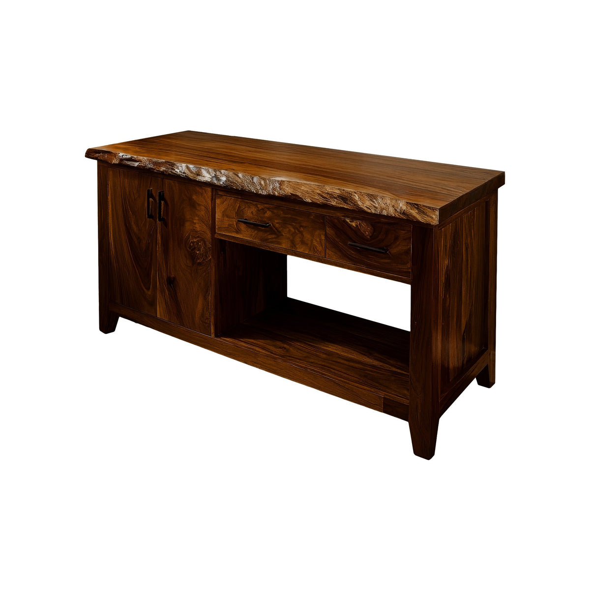 Live Edge Solid Hardwood Freestanding Bathroom Vanity with Cabinet in Brown finish