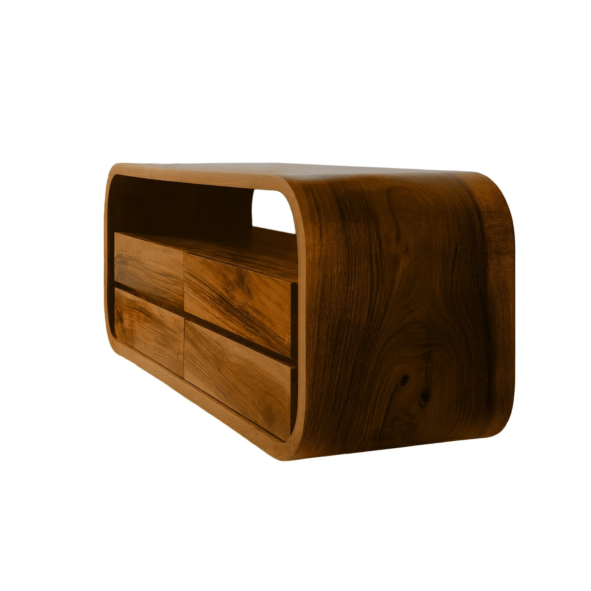 Sculpted Solid Wood Floating Bathroom Vanity with Rounded Edges in Brown finish