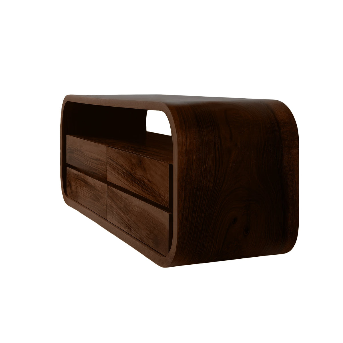 Sculpted Solid Wood Floating Bathroom Vanity with Rounded Edges in Dark Walnut finish