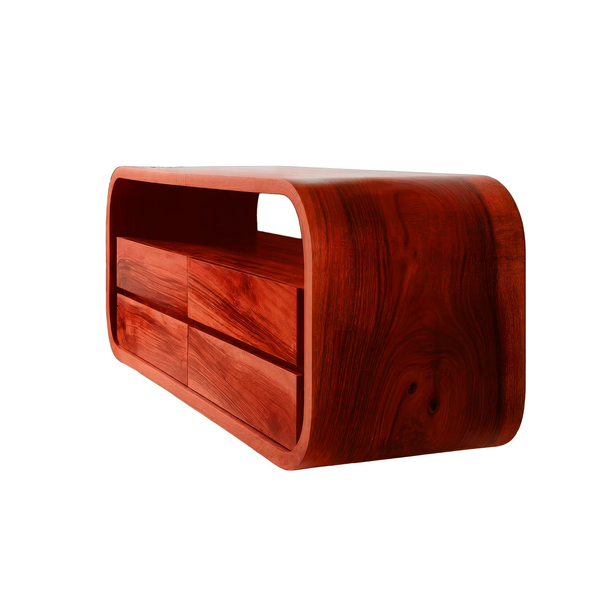 Sculpted Solid Wood Floating Bathroom Vanity with Rounded Edges in Mahogany finish