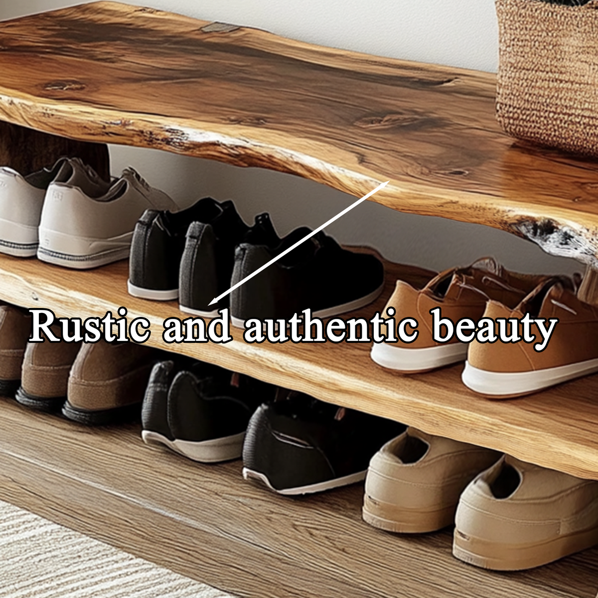 Farmhouse Solid Wood Entryway Shoe Bench with Live Edges - view 4