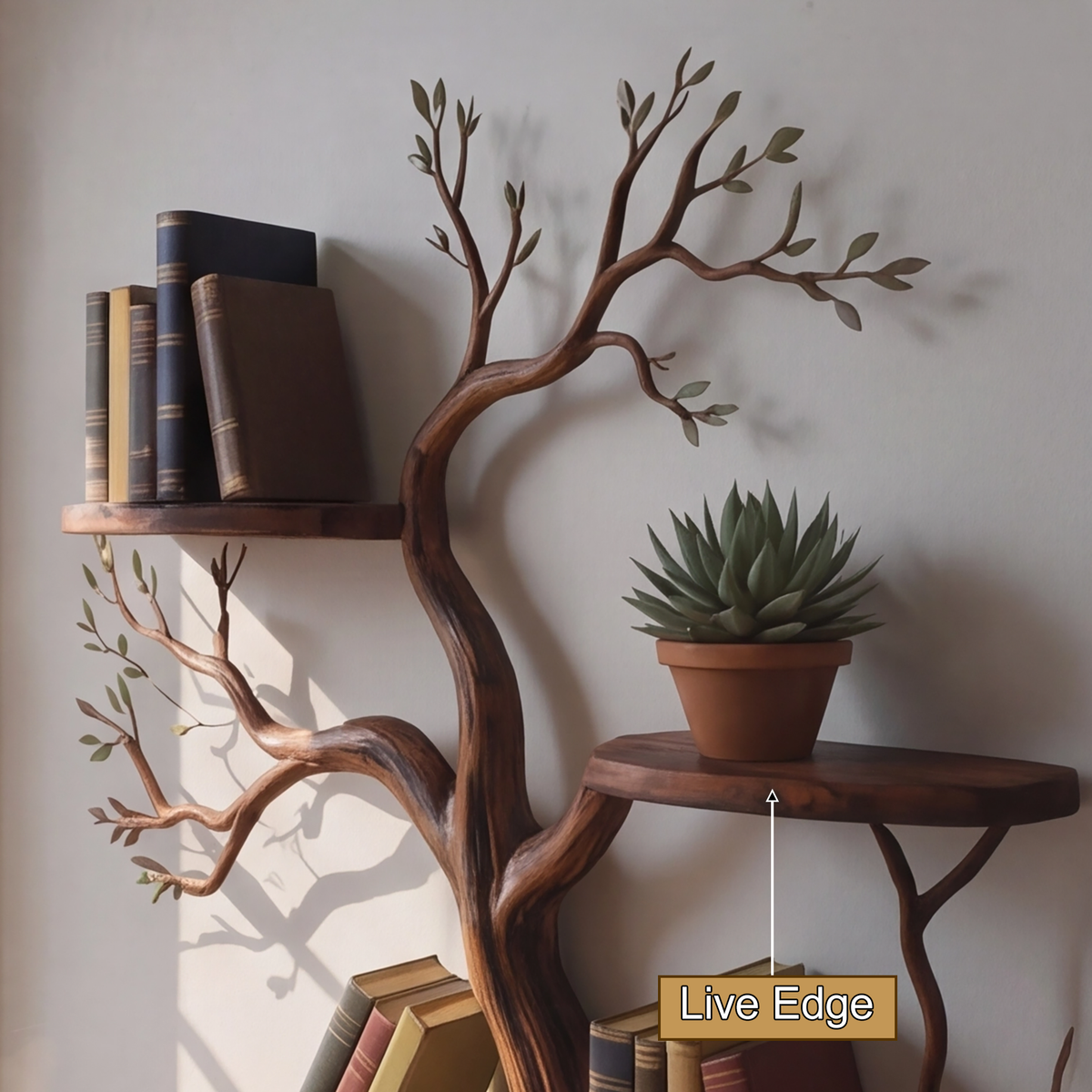 Sculpted Solid Timber Tree Bookshelf with Asymmetrical Shelves - view 5