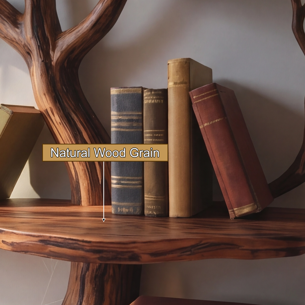 Sculpted Solid Timber Tree Bookshelf with Asymmetrical Shelves - view 6