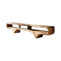 Solid Wood Sculptural TV Console with Wave Profile and Open Shelves in Natural Oak finish