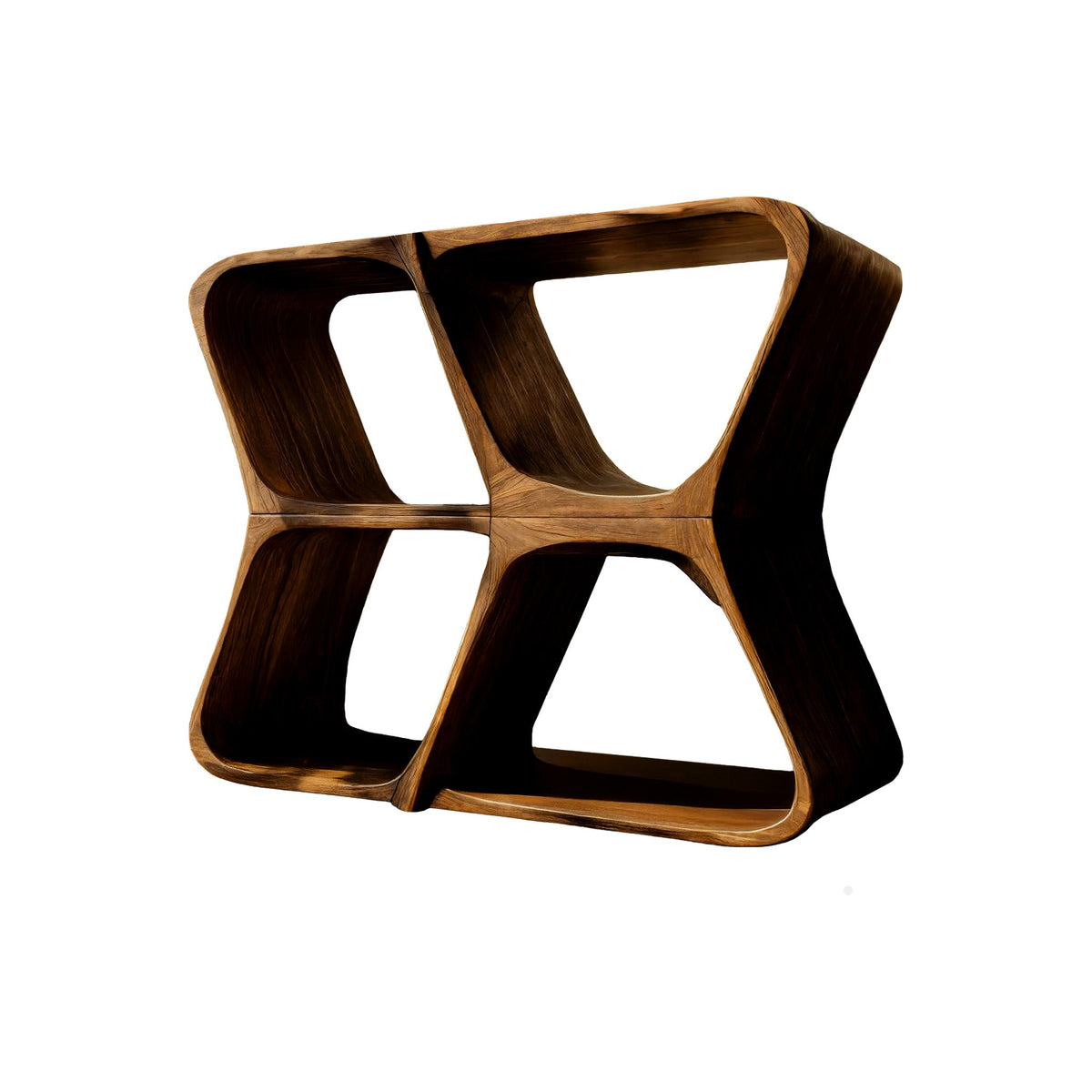 Sculpted Solid Wood Record Player Cabinet with Curved Edges in Brown finish