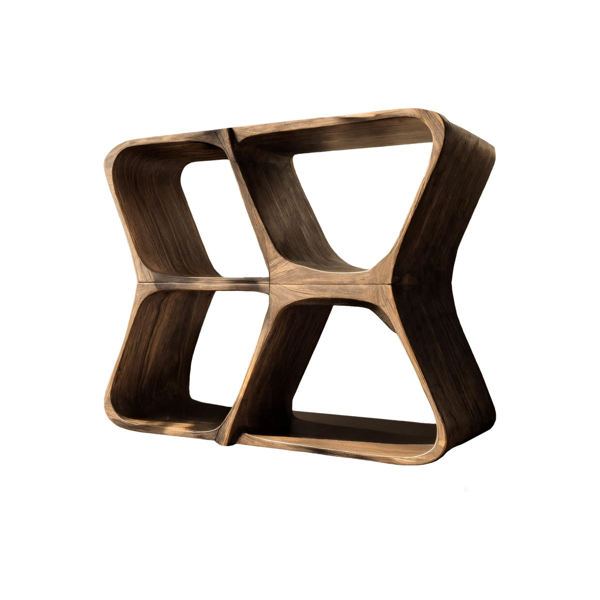 Sculpted Solid Wood Record Player Cabinet with Curved Edges in Natural Oak finish