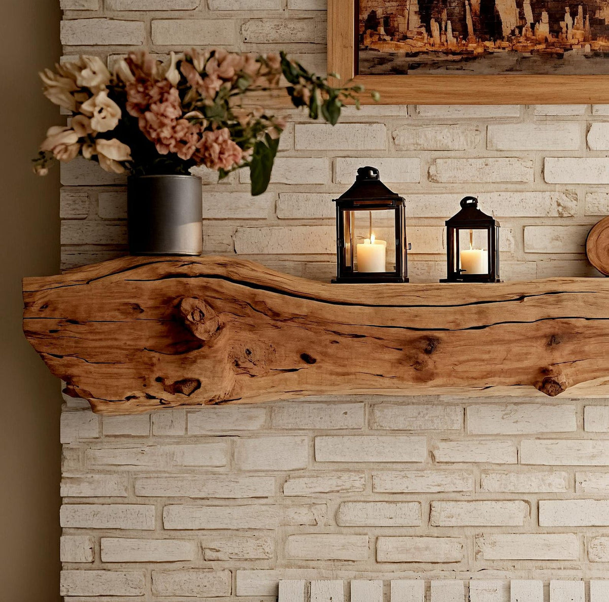 Rustic Solid Wood Floating Fireplace Mantel Shelf - view 2