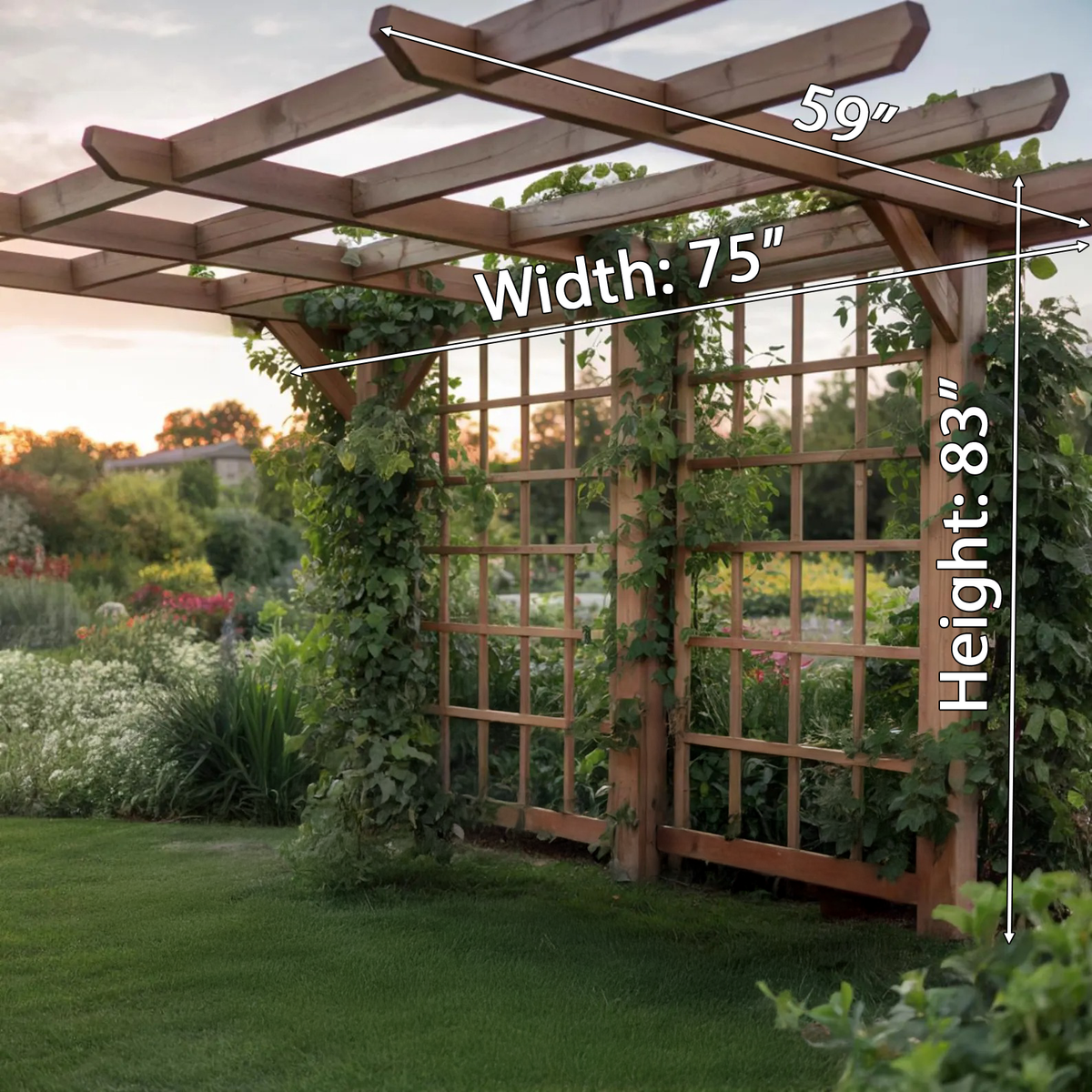 Rustic Solid Wood Garden Pergola Trellis for Patio or Yard - view 5