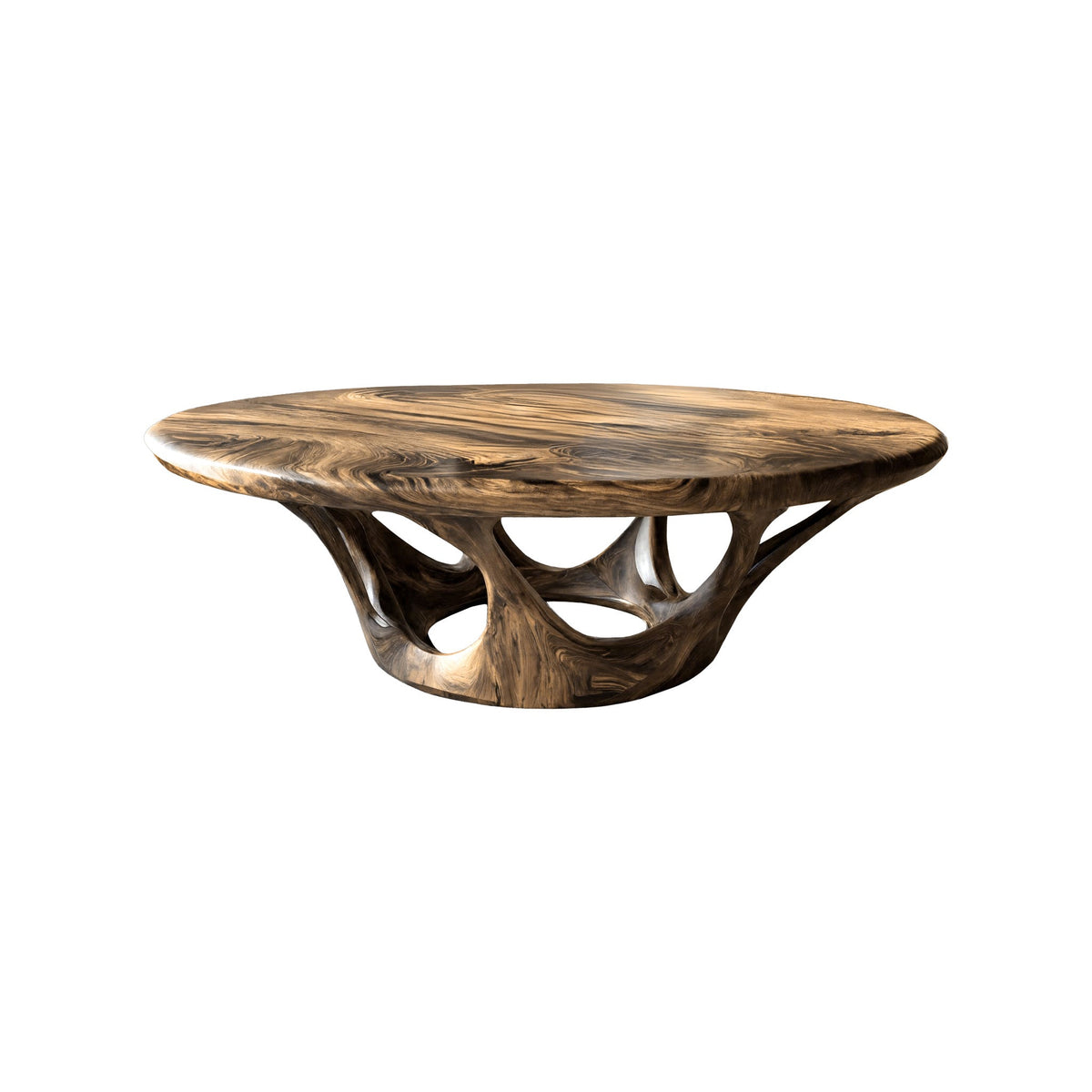 Sculpted Solid Wood Round Coffee Table with Hollowed Base in Natural Oak finish