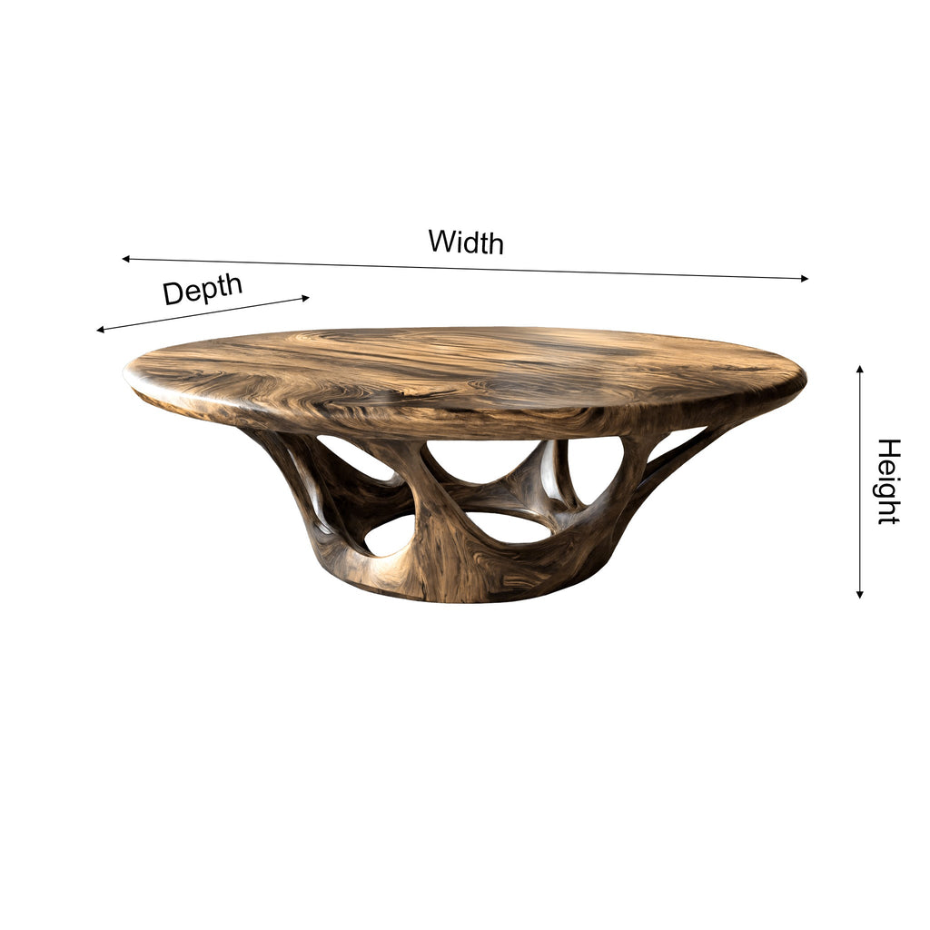 Sculpted Solid Wood Round Coffee Table with Hollowed Base - view 2