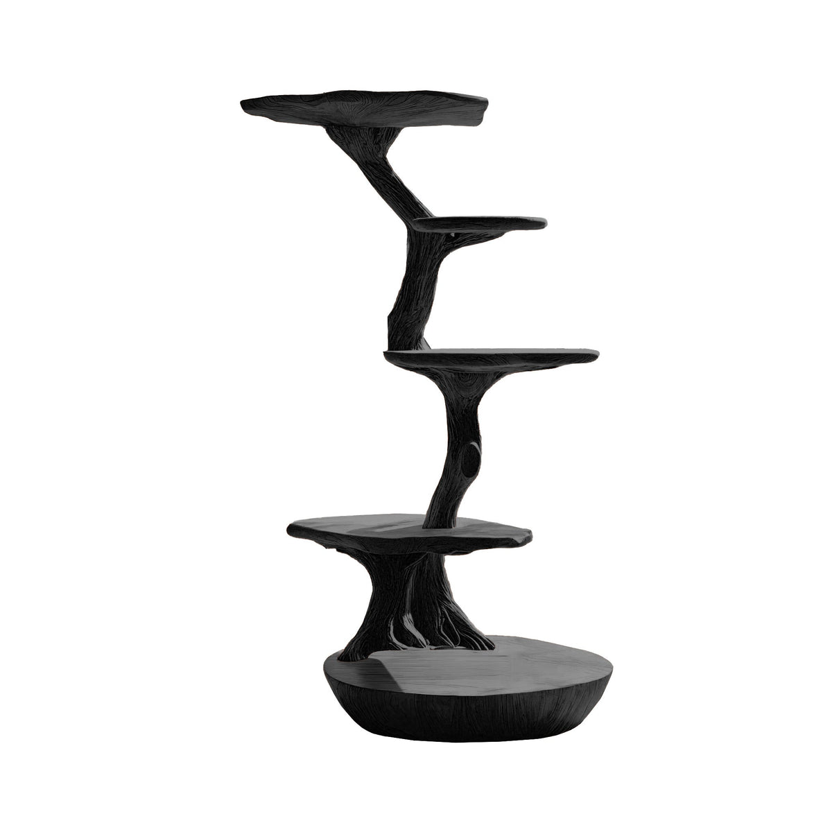 Lignum Sculpted Solid Hardwood Cat Tree with Staggered Platforms in Black finish