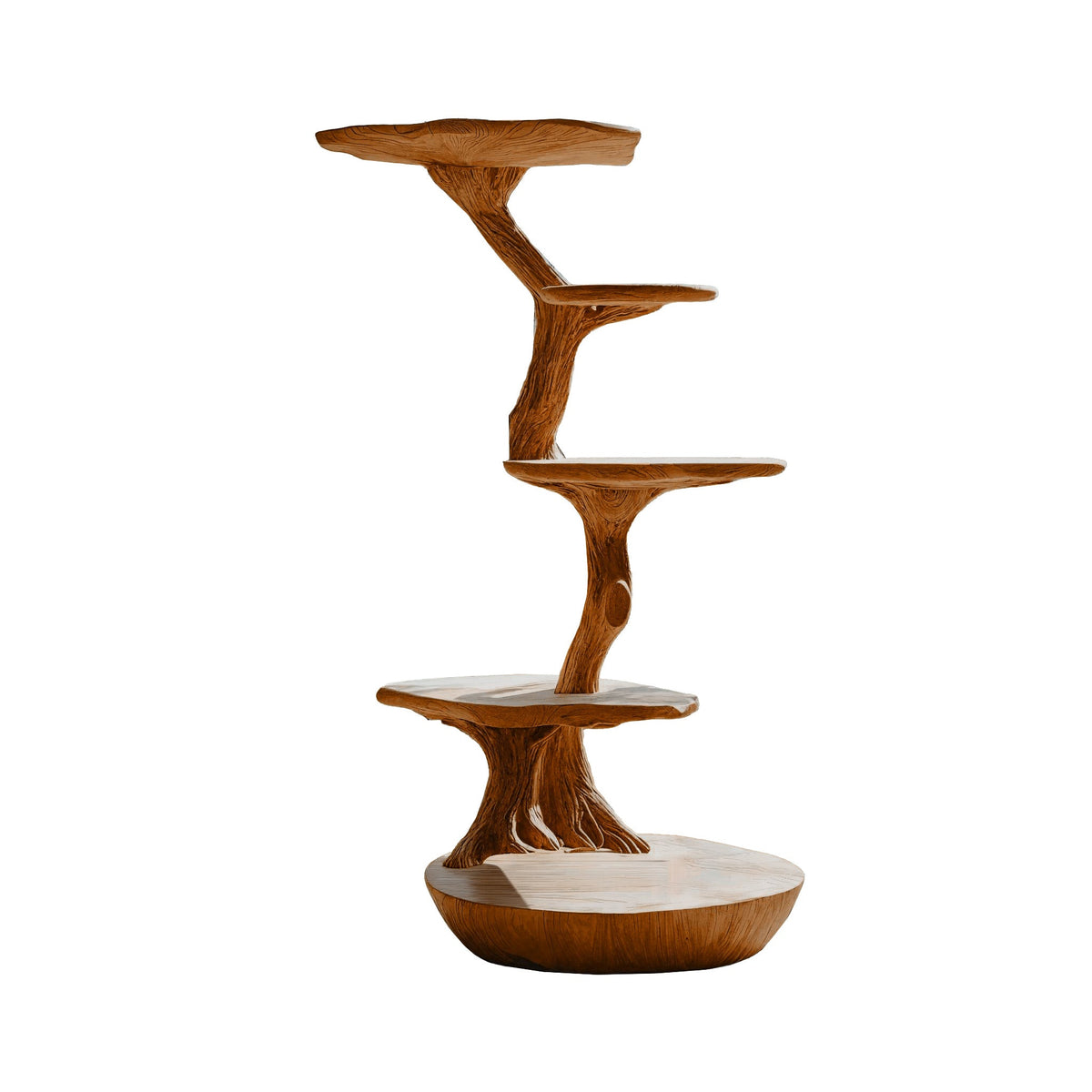 Lignum Sculpted Solid Hardwood Cat Tree with Staggered Platforms in Brown finish