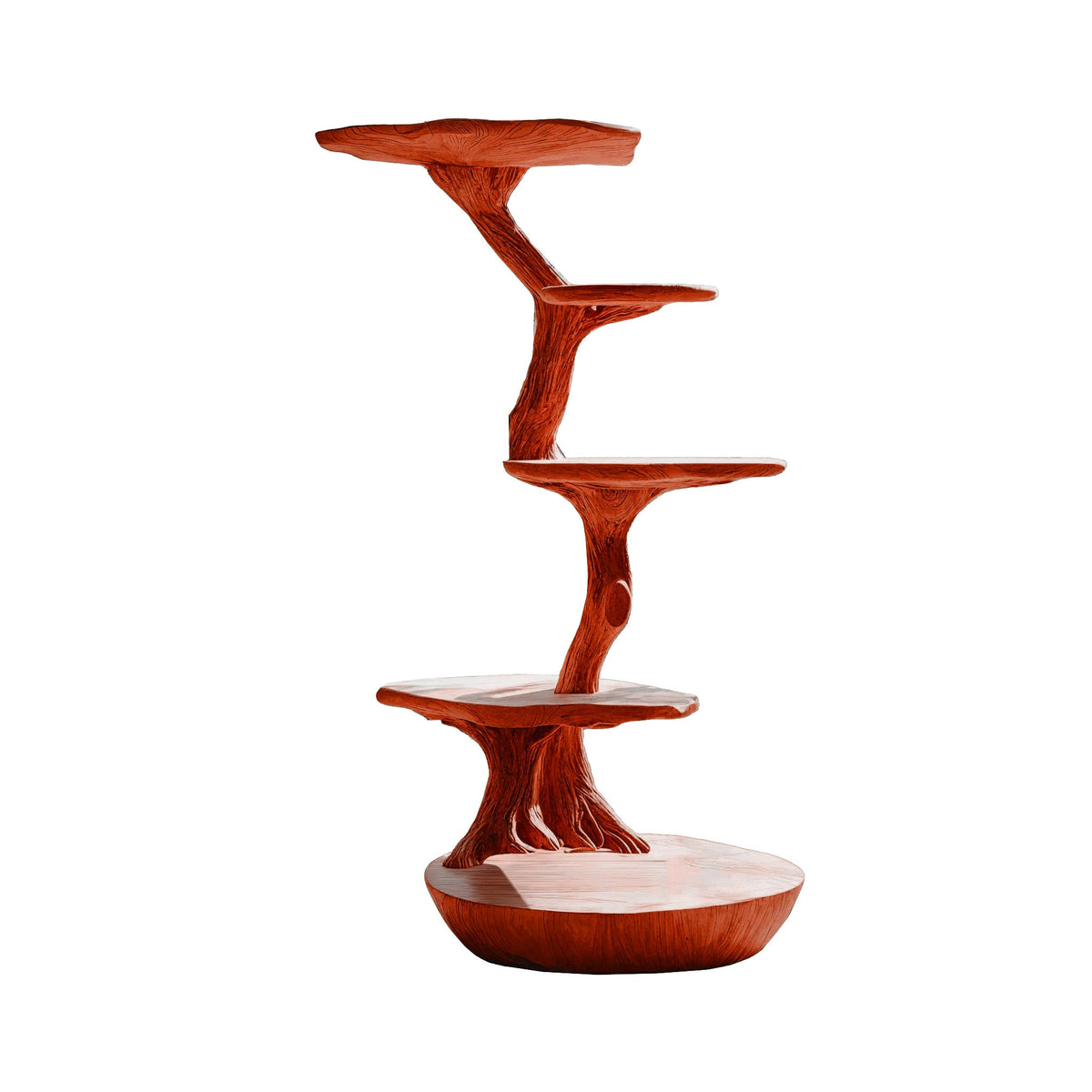 Lignum Sculpted Solid Hardwood Cat Tree with Staggered Platforms in Mahogany finish