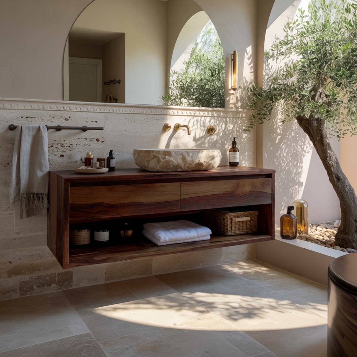 Japandi Solid Wood Floating Bathroom Vanity with Hidden Drawers - view 3