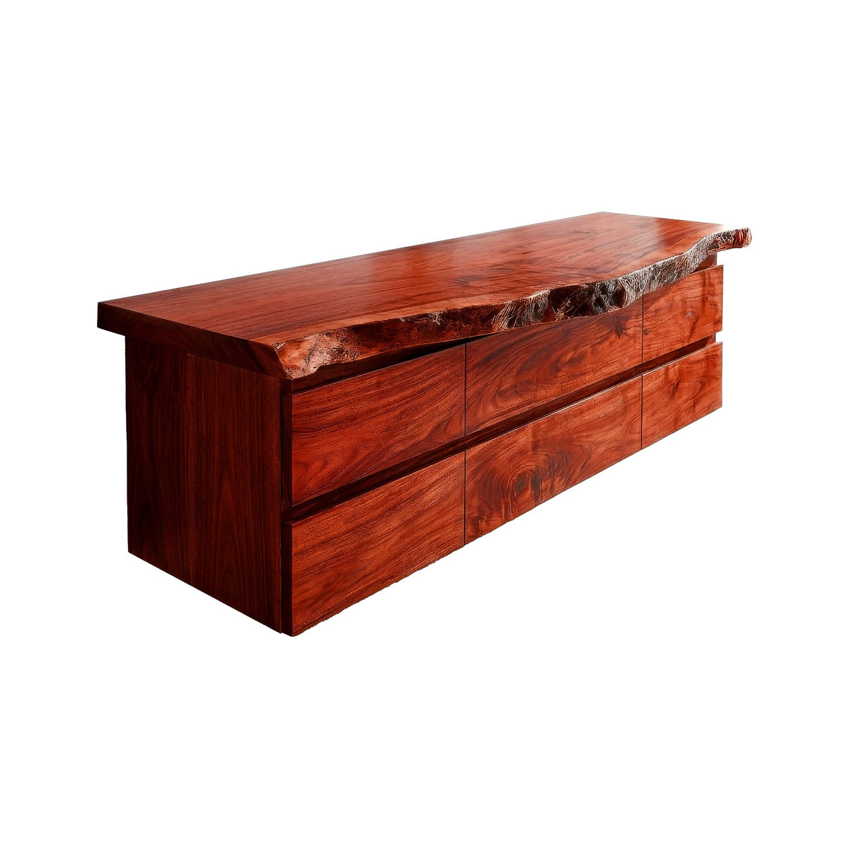 Live Edge Solid Hardwood Floating Bathroom Vanity with Drawers in Mahogany finish