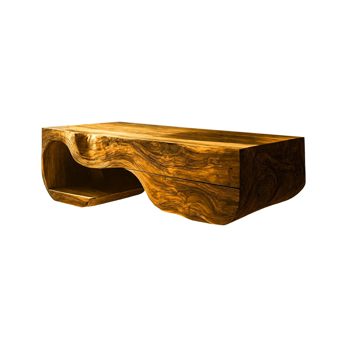 Sculpted Solid Wood Floating Bathroom Vanity with Drawer in Teak finish