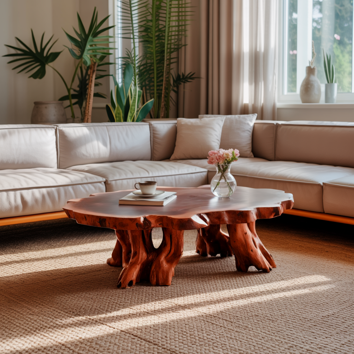 Teak Root Coffee Table with Sculptural Root-Form Base - view 2