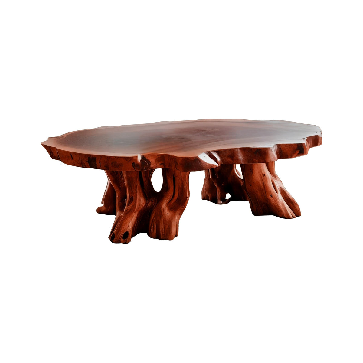 Teak Root Coffee Table with Sculptural Root-Form Base in Mahogany finish