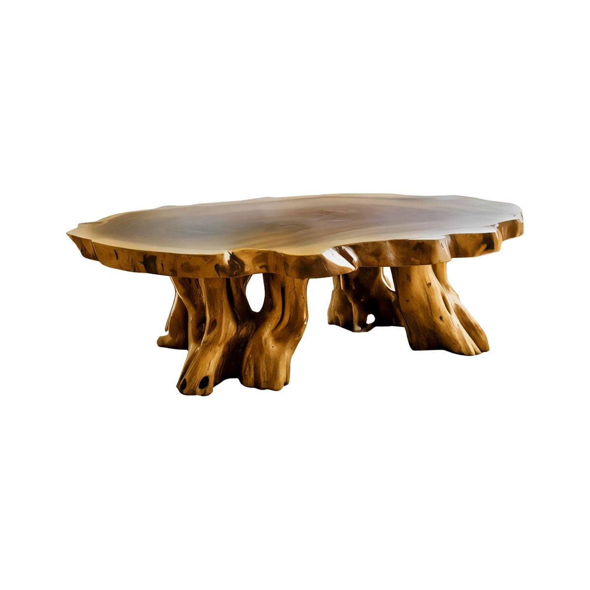 Teak Root Coffee Table with Sculptural Root-Form Base in Teak finish