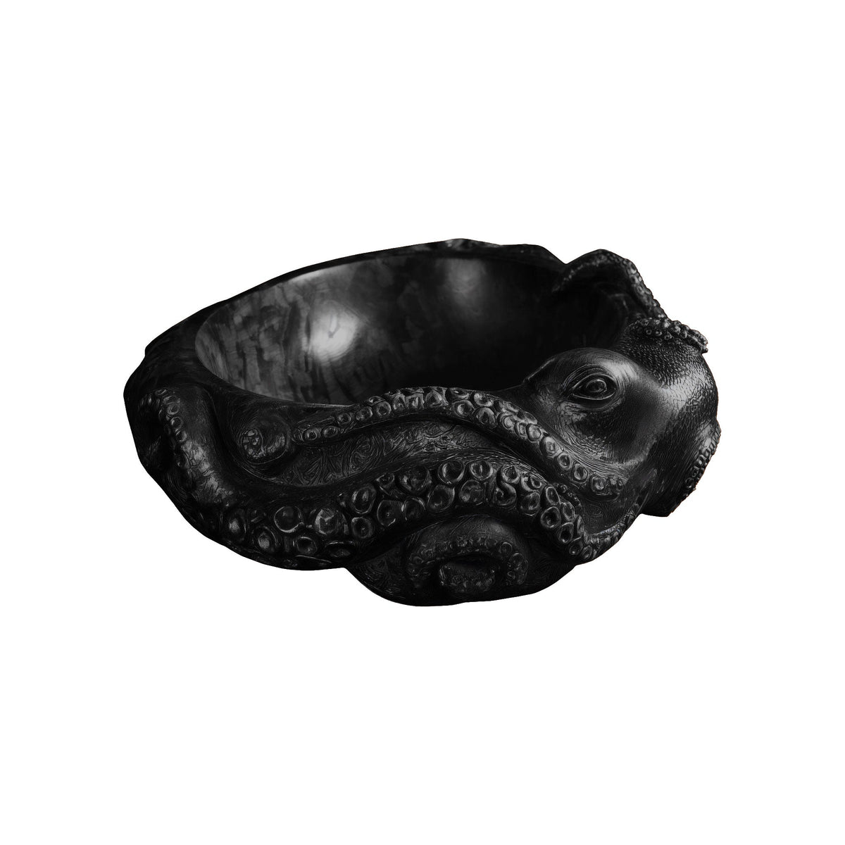 Hand-Carved Solid Wood Octopus Vessel Sink with Sculpted Tentacles in Black finish