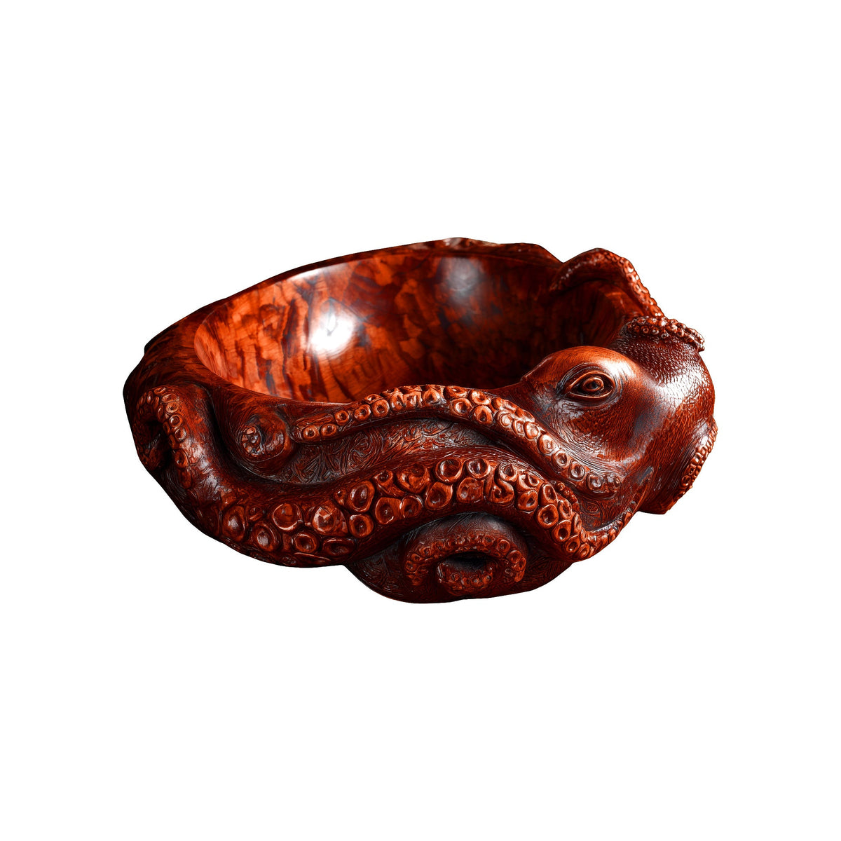 Hand-Carved Solid Wood Octopus Vessel Sink with Sculpted Tentacles in Mahogany finish