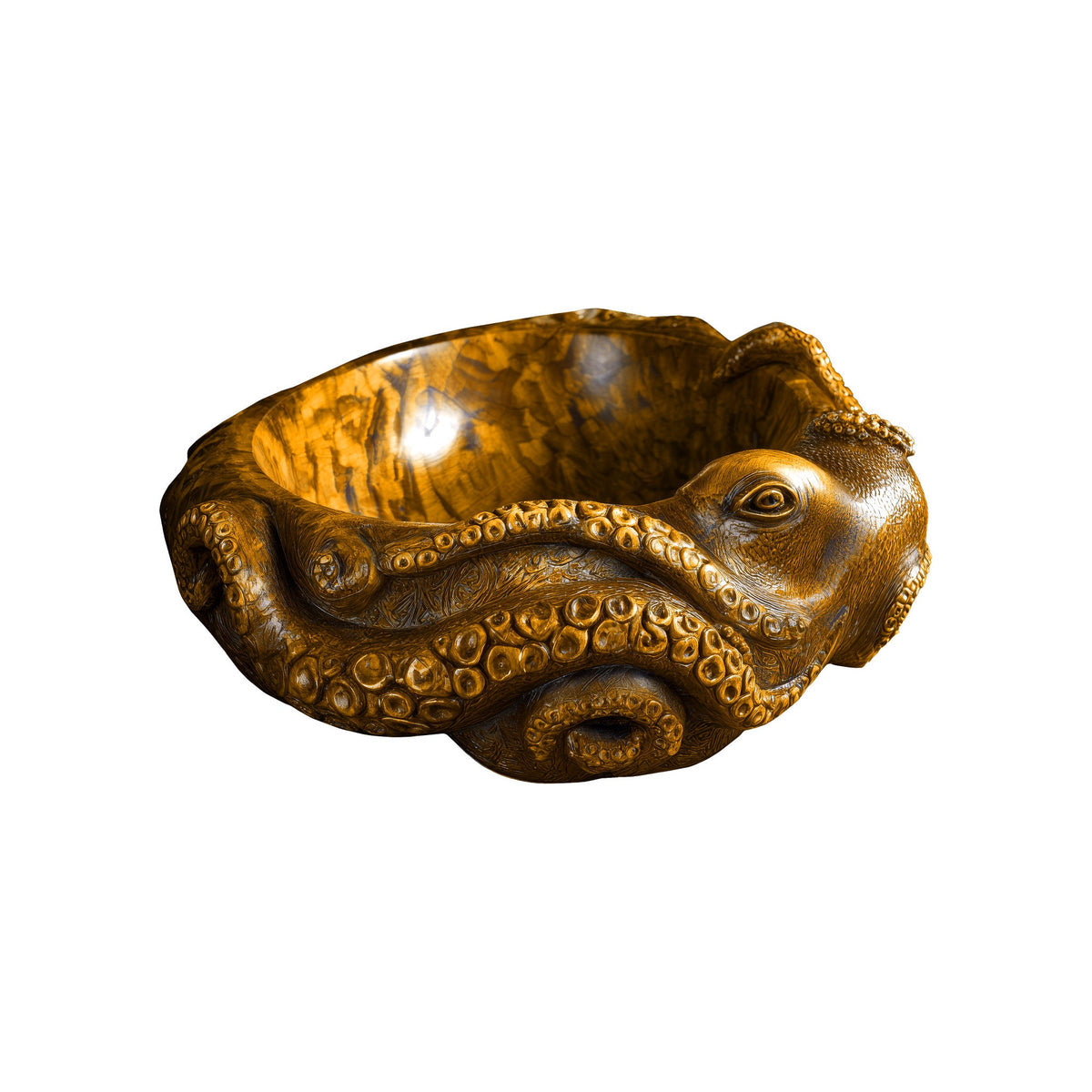 Hand-Carved Solid Wood Octopus Vessel Sink with Sculpted Tentacles in Teak finish