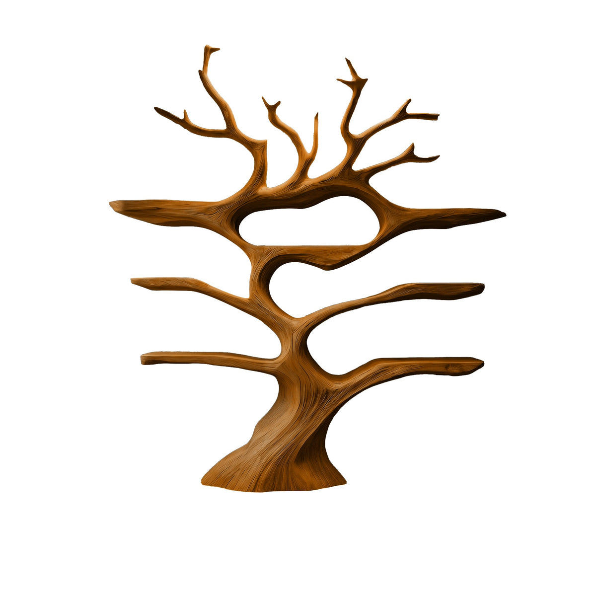 Illuminated Solid Hardwood Tree Wine Rack with LED Backlight in Brown finish