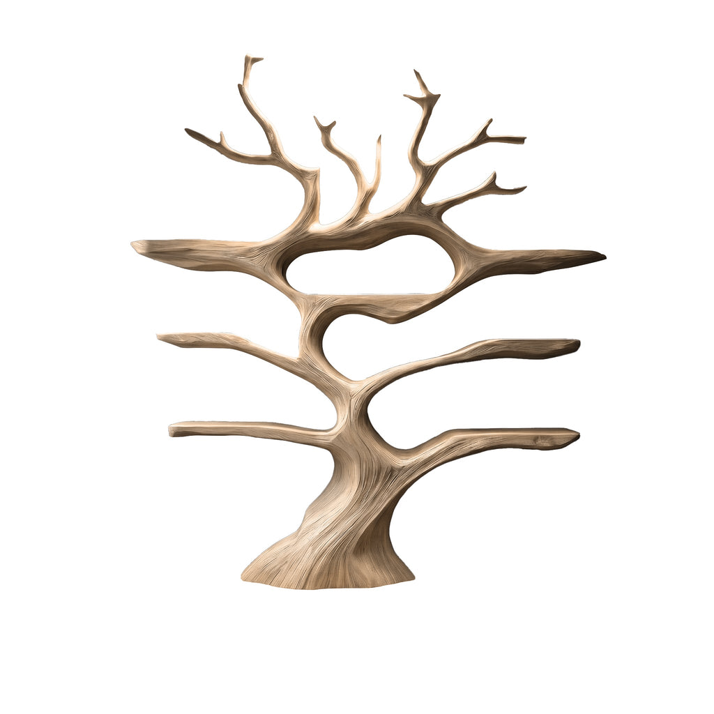 Illuminated Solid Hardwood Tree Wine Rack with LED Backlight in Natural Oak finish
