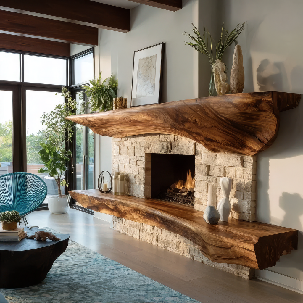 Sculpted Solid Hardwood Floating Fireplace Mantel Shelf