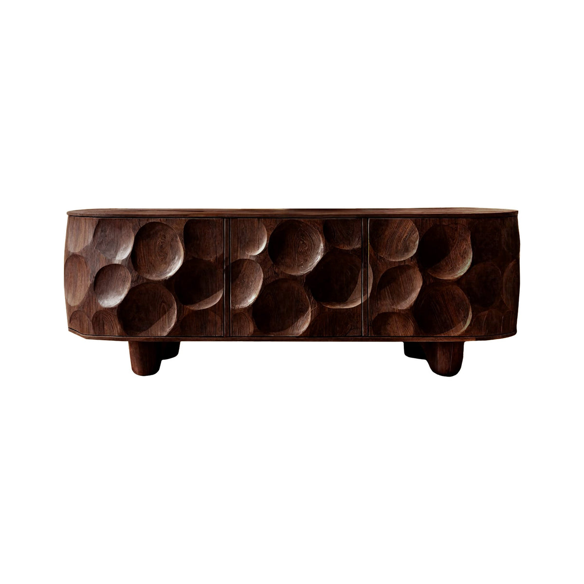 Sculpted Solid Walnut Sideboard Cabinet with Carved Concave Doors in Dark Walnut finish