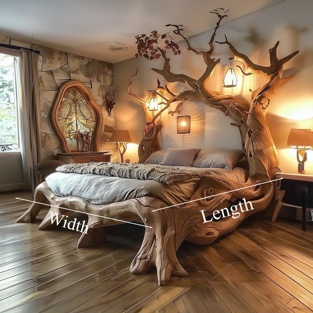 Rustic Solid Wood Bed Frame with Curved Lines, Queen or King - view 5