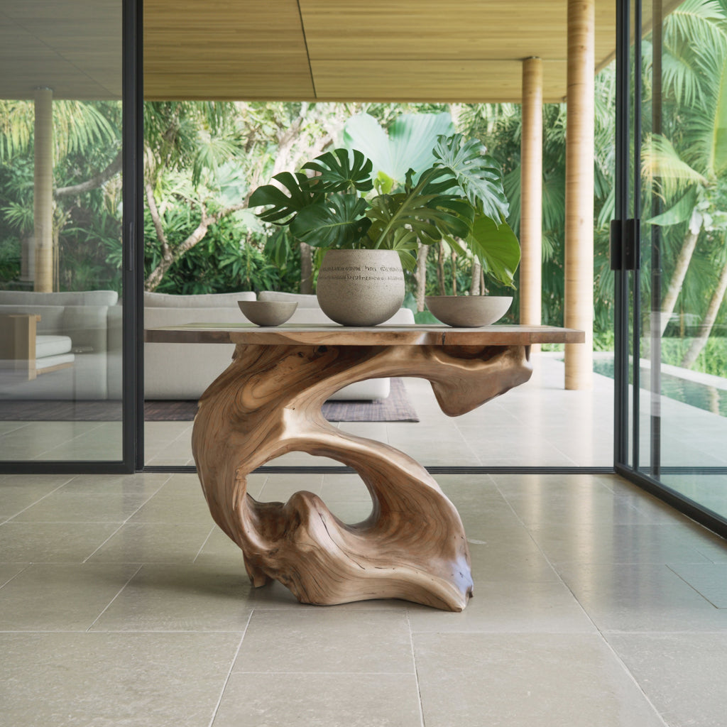 Live Edge Slab Console Table with Sculptural Solid Wood Base - view 3
