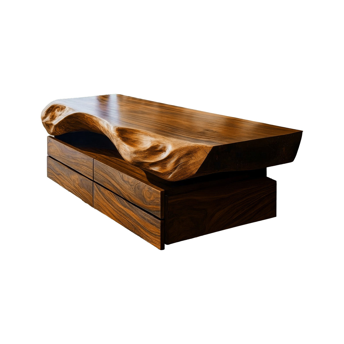 Live Edge Floating Bathroom Vanity with Drawers and Wood Vessel Sink in Brown finish