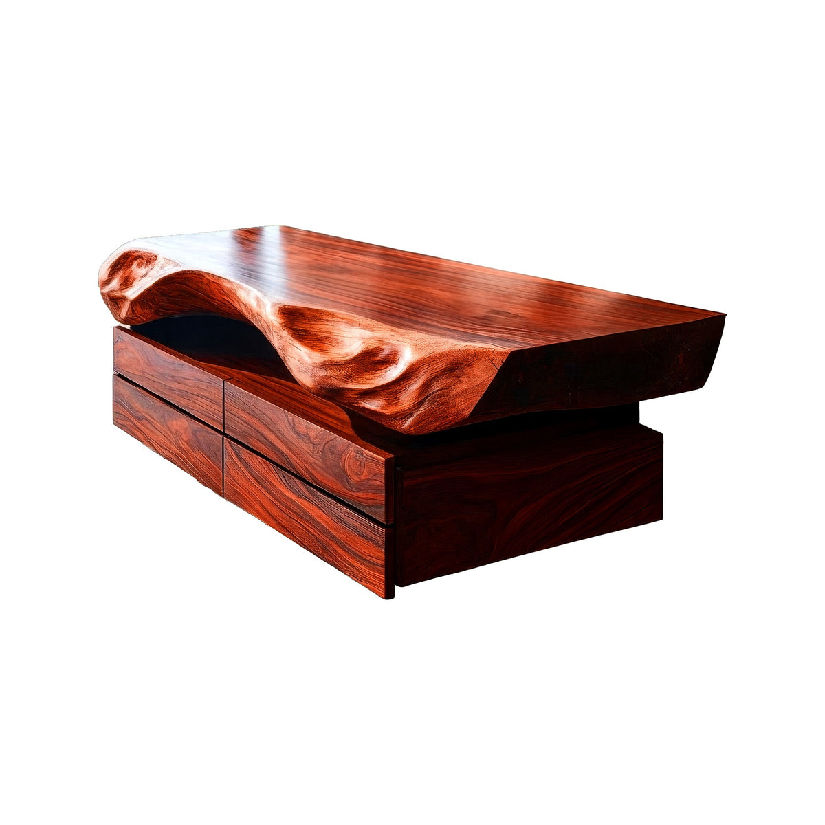 Live Edge Floating Bathroom Vanity with Drawers and Wood Vessel Sink in Mahogany finish