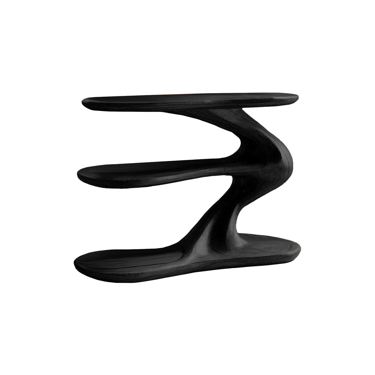 Sculpted Solid Wood Record Player Stand with Wave Contours in Black finish