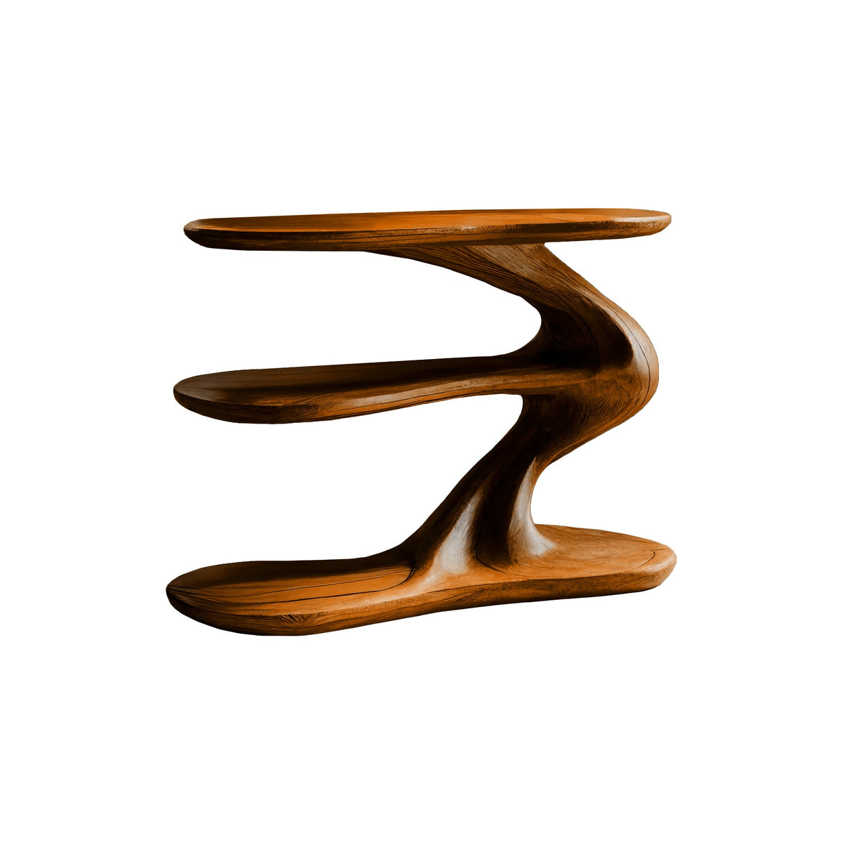 Sculpted Solid Wood Record Player Stand with Wave Contours in Brown finish
