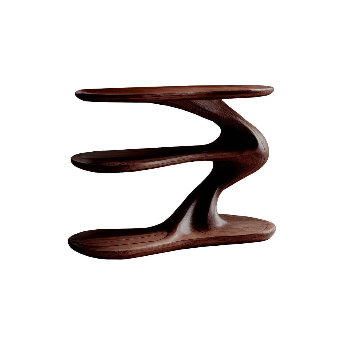 Sculpted Solid Wood Record Player Stand with Wave Contours in Dark Walnut finish