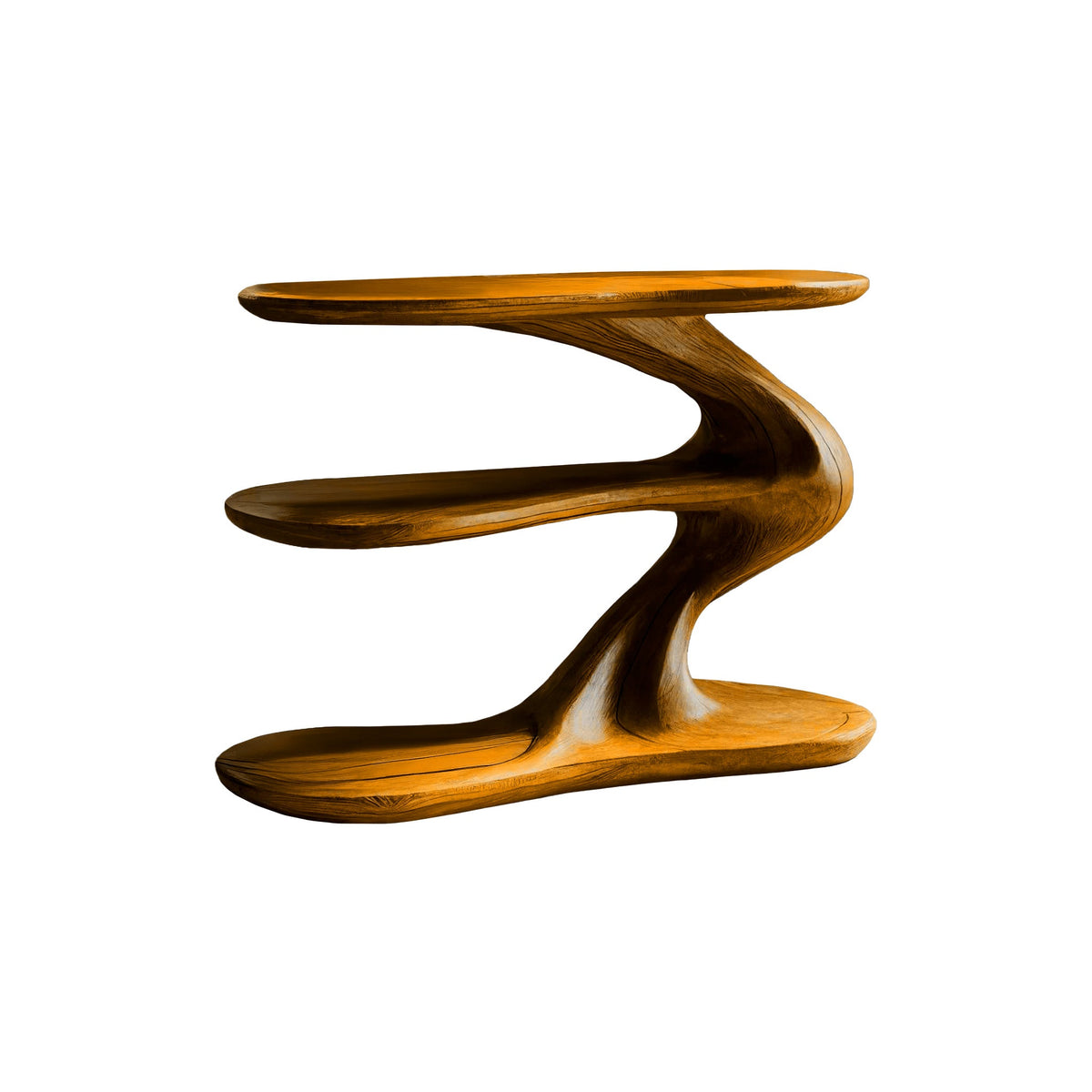 Sculpted Solid Wood Record Player Stand with Wave Contours in Teak finish