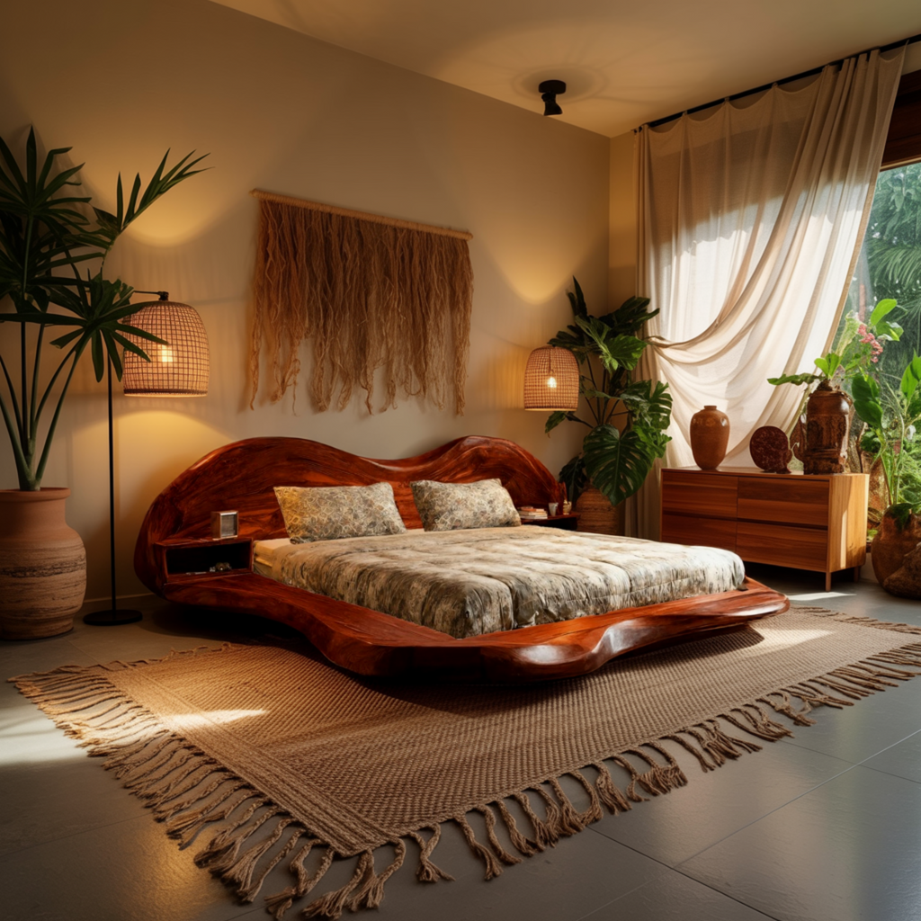 Solid Wood Wave Platform Bed Frame with Sculpted Headboard - view 3