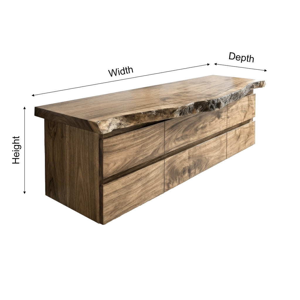 Live Edge Solid Hardwood Floating Bathroom Vanity with Drawers - view 7